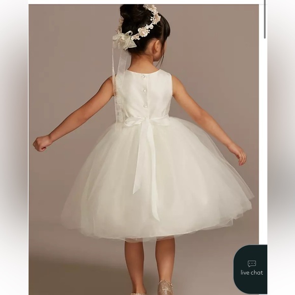 David's Bridal Ivory Satin Flower Girl Gown - Picture 2 of 6